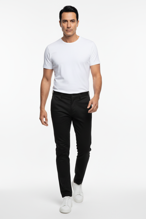 Pantaloni Bărbați Chinos Negri din Bumbac Slim Fit 6AM