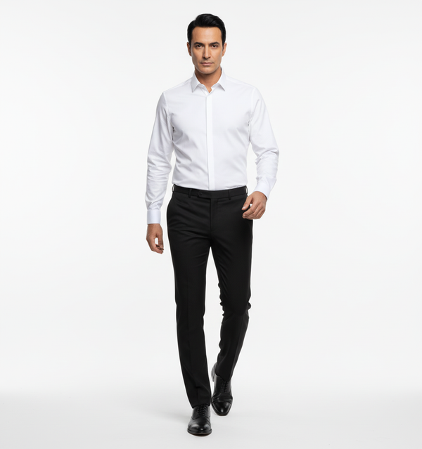 Cămașă Bărbați Albă Easy Iron – Bumbac Superfin cu Manșetă pentru Butoni