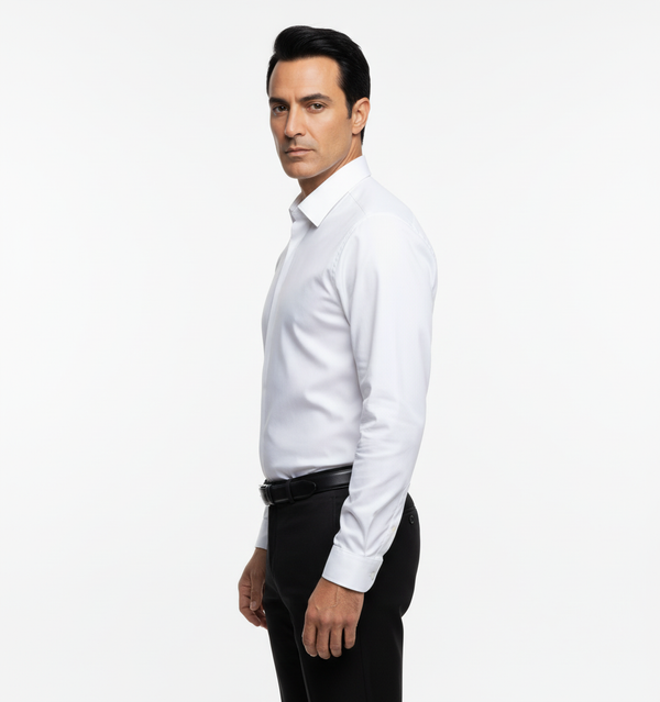 Cămașă Bărbați Albă Easy Iron – Bumbac Superfin cu Manșetă pentru Butoni