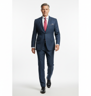 Costum Clasic din Lână - Bleumarin cu Carouri Negre 6AM002