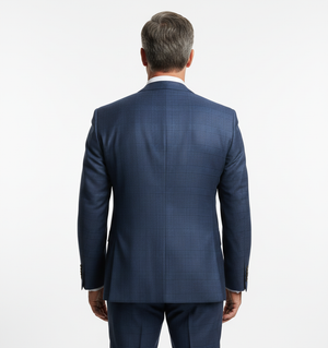 Costum Clasic din Lână - Bleumarin cu Carouri Negre 6AM002