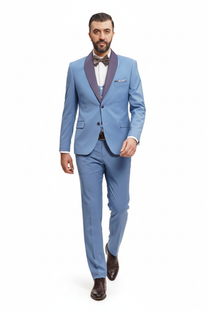 Costum din Lână cu Rever Detașabil - Albastru 6AM123