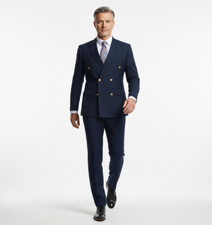 Costum la Două Rânduri de Nasturi - Bleumarin Texturat 6AM103R