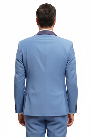Costum din Lână cu Rever Detașabil - Albastru 6AM123