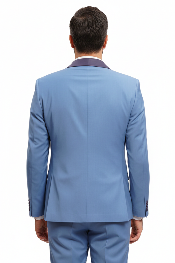 Costum din Lână cu Rever Detașabil - Albastru 6AM123