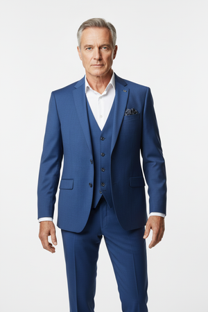 Costum Clasic din Lână Premium în Trei Piese - Albastru 6AM99832