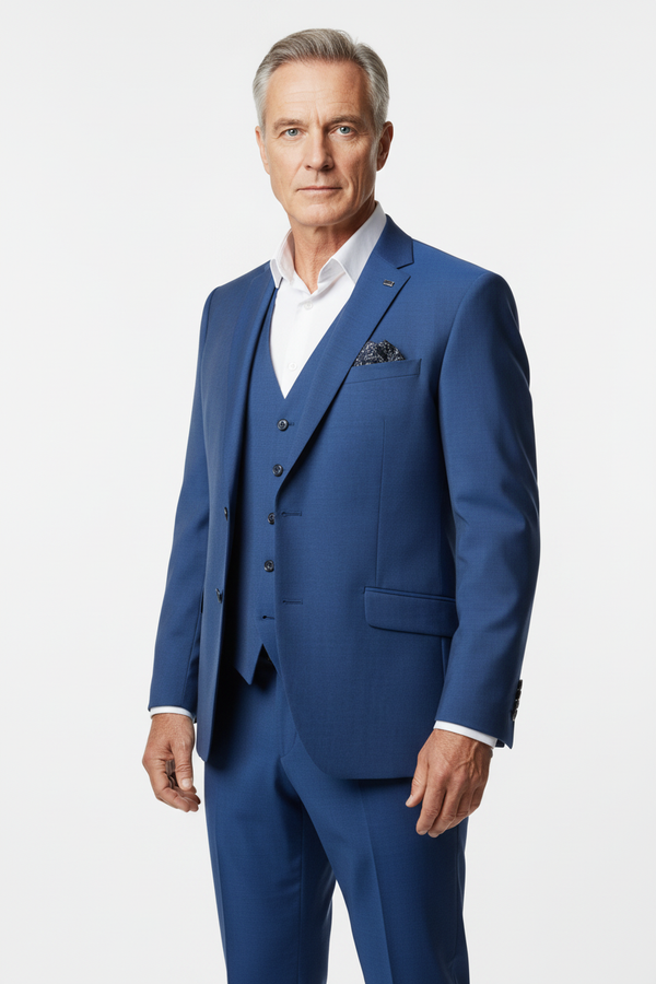 Costum Clasic din Lână Premium în Trei Piese - Albastru 6AM99832