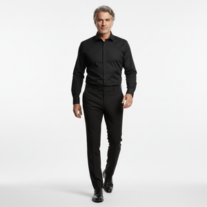 Cămașă Bărbați Neagră din Bumbac cu Nasturi Acoperiți