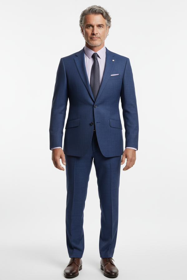 Costum Clasic din Lână Premium - Bleumarin Texturat 6AM99741