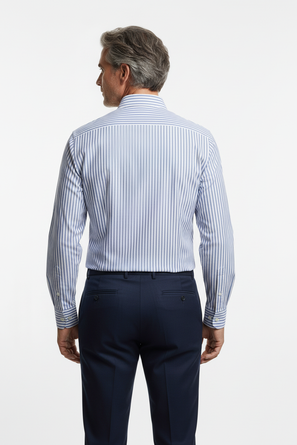 Cămașă Bărbați Alb-Albastru în Dungi – 97% Bumbac