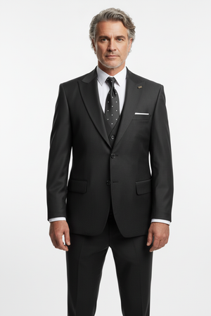Costum Clasic din Lână în Trei Piese - Negru 6AMF50104