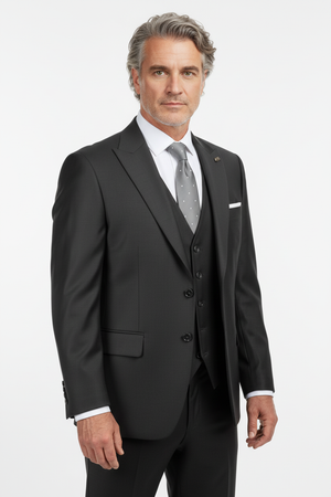 Costum Clasic din Lână în Trei Piese - Negru 6AMF50104
