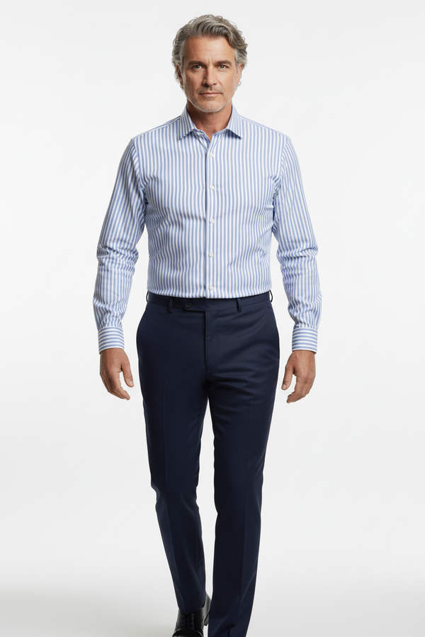 Cămașă Bărbați Alb-Albastru în Dungi – 97% Bumbac