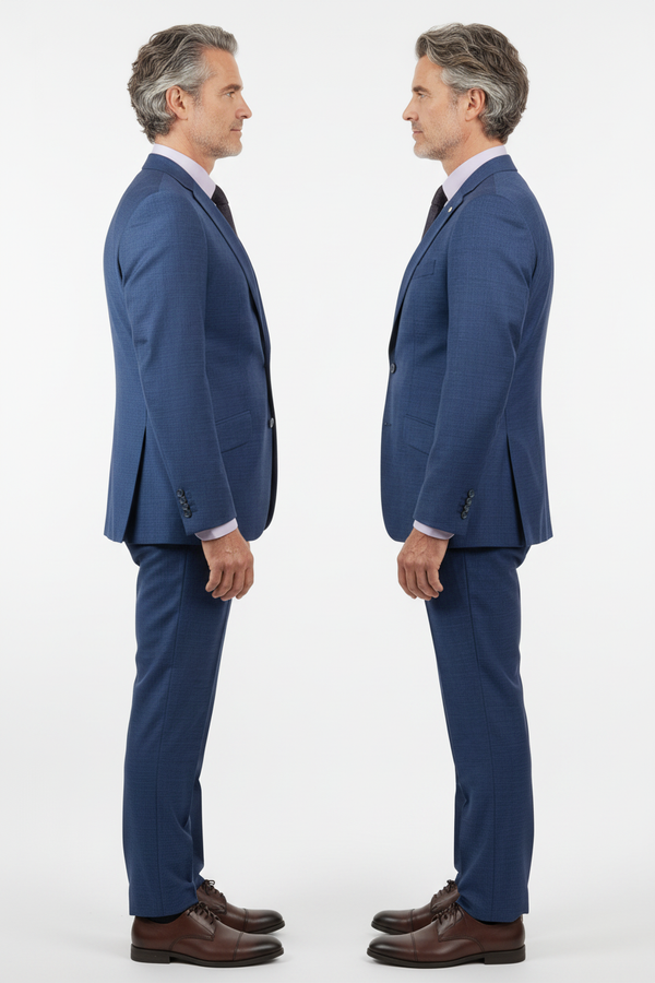 Costum Clasic din Lână Premium - Bleumarin Texturat 6AM99741
