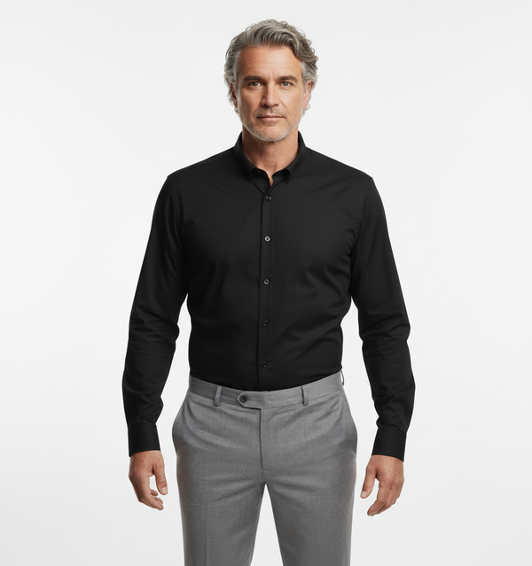 Cămașă Bărbați Neagră – Bumbac Elastic