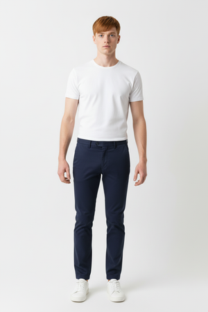 Pantaloni Bărbați Chinos Bleumarin din Bumbac Slim Fit 6AM