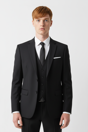 Costum Clasic din Lână Fină - Negru Texturat 6AM101