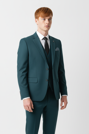 Costum Clasic din Lână în Trei Piese - Turquoise 6AMA163