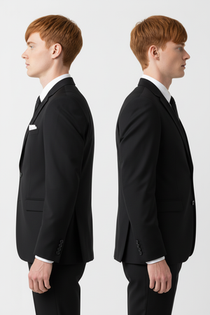 Costum Clasic din Lână Fină - Negru Texturat 6AM101