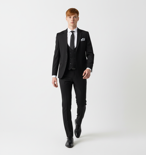 Costum Clasic din Lână Fină în Trei Piese - Negru 6AM310