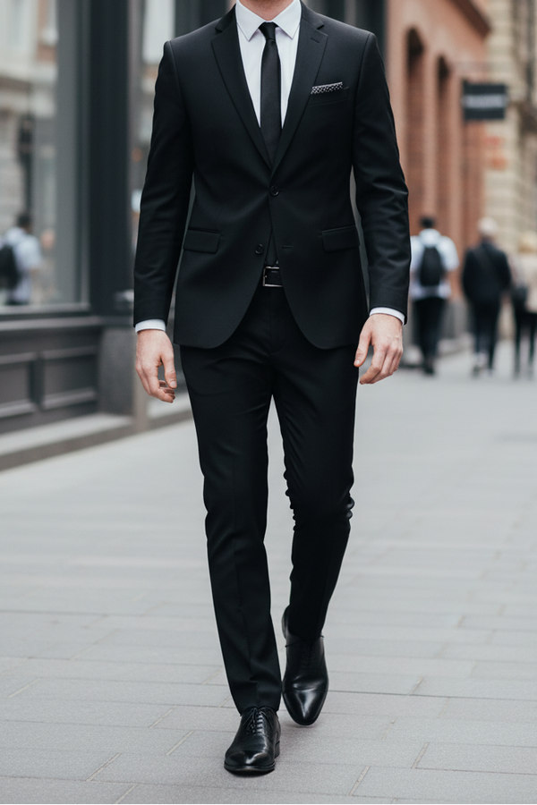 Costum Clasic din Lână Fină în Trei Piese - Negru 6AM310