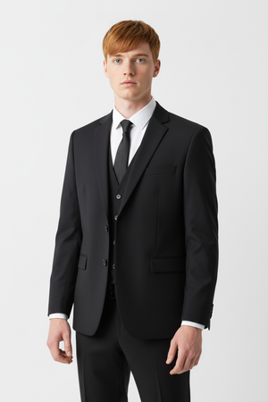 Costum Clasic din Lână Fină - Negru Texturat 6AM101