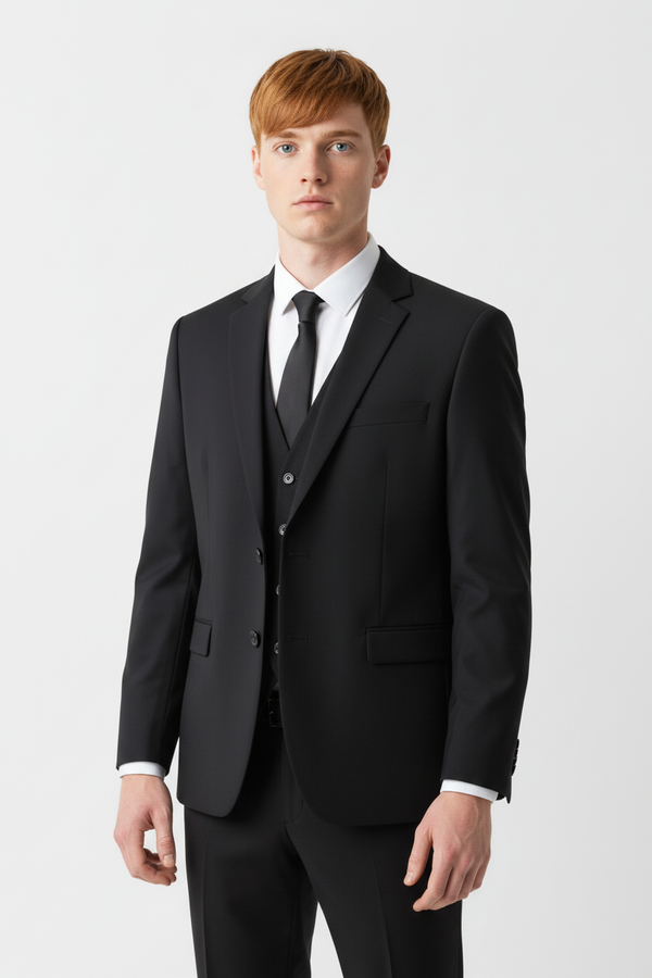 Costum Clasic din Lână Fină - Negru Texturat 6AM101