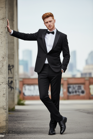 Smoking cu Rever Satinat Negru 310