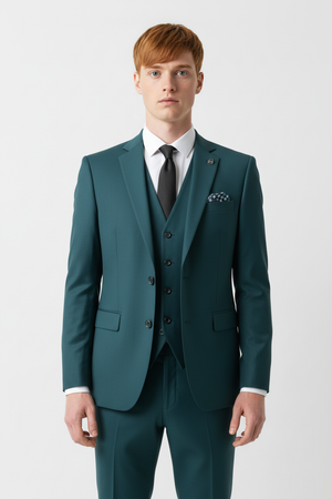 Costum Clasic din Lână în Trei Piese - Turquoise 6AMA163