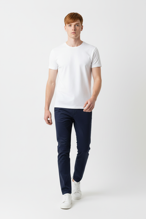 Pantaloni Bărbați Chinos Bleumarin din Bumbac Slim Fit 6AM
