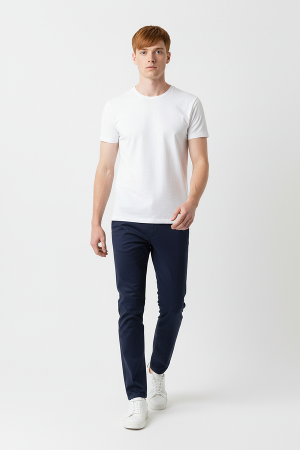 Pantaloni Bărbați Chinos Bleumarin din Bumbac Slim Fit 6AM