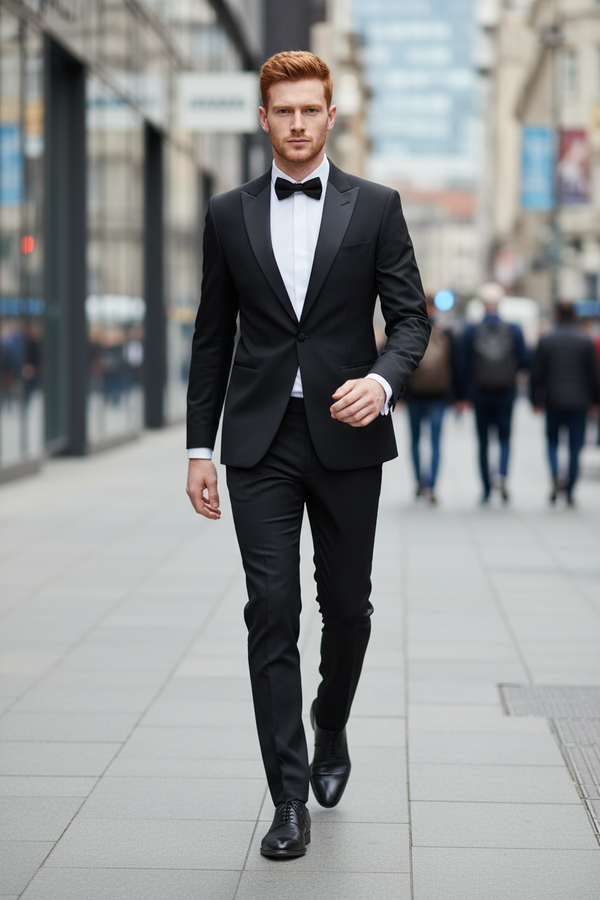 Smoking cu Rever Satinat Negru 310