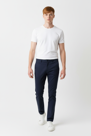 Pantaloni Bărbați Chinos Bleumarin din Bumbac Slim Fit 6AM