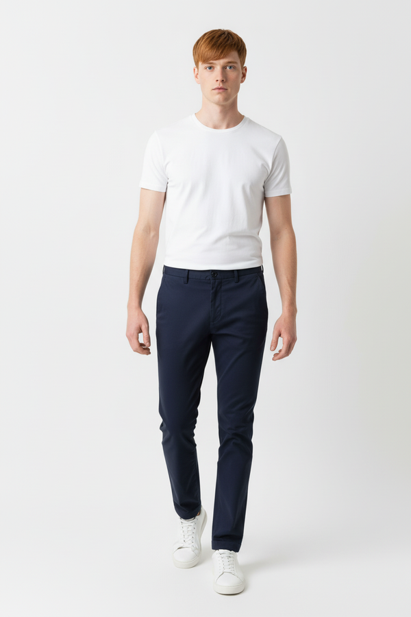 Pantaloni Bărbați Chinos Bleumarin din Bumbac Slim Fit 6AM