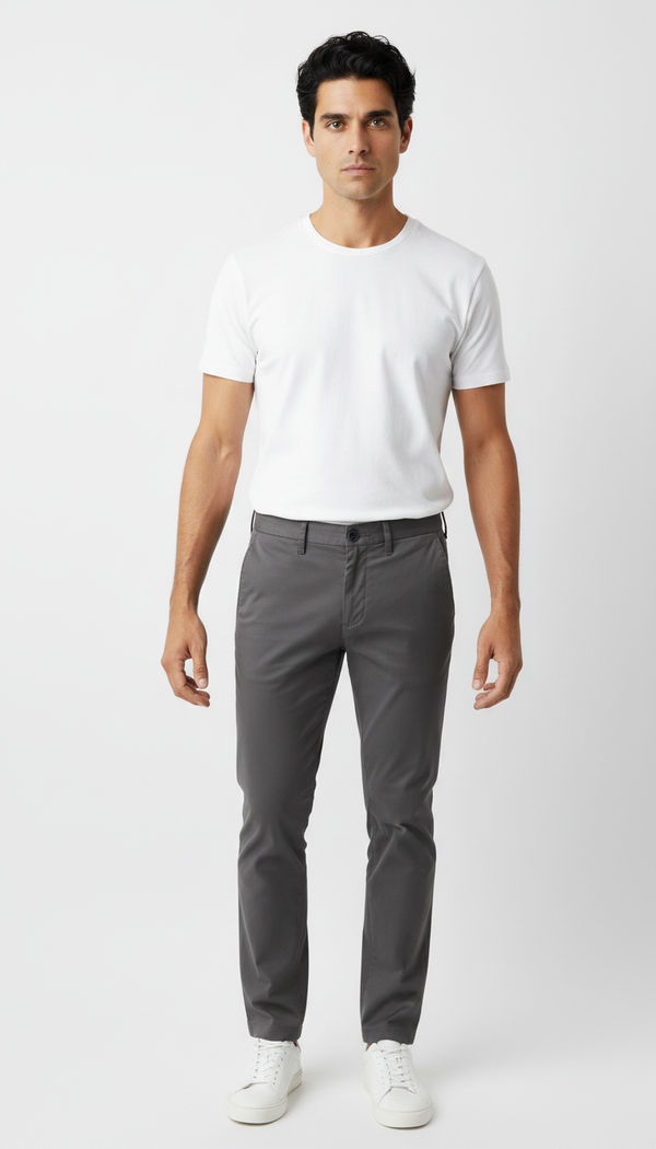 Pantaloni Bărbați Chinos Gri din Bumbac Slim Fit 6AM
