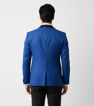 Costum de Ceremonie cu Rever Detașabil în Trei Piese - Albastru 6AM124