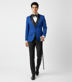 Costum de Ceremonie cu Rever Detașabil în Trei Piese - Albastru 6AM124