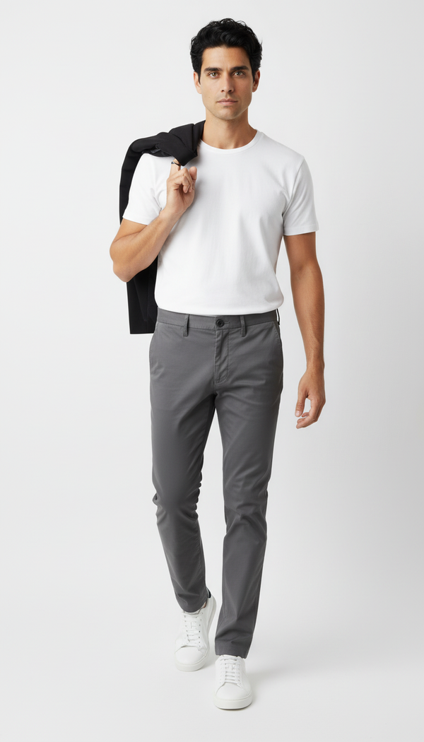 Pantaloni Bărbați Chinos Gri din Bumbac Slim Fit 6AM