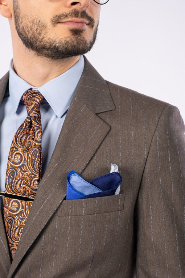 Costum Clasic Bărbați - Maro cu Dungi Bleu