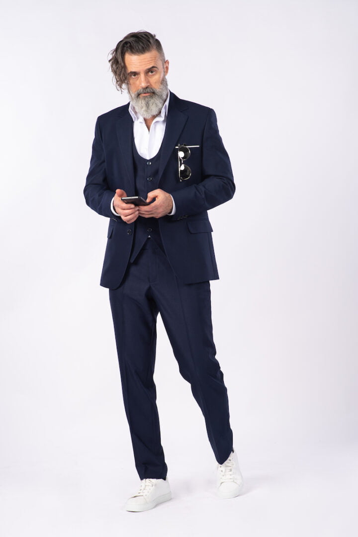 Costum Ceremonie - Bleumarin Texturat Format din 3 Piese