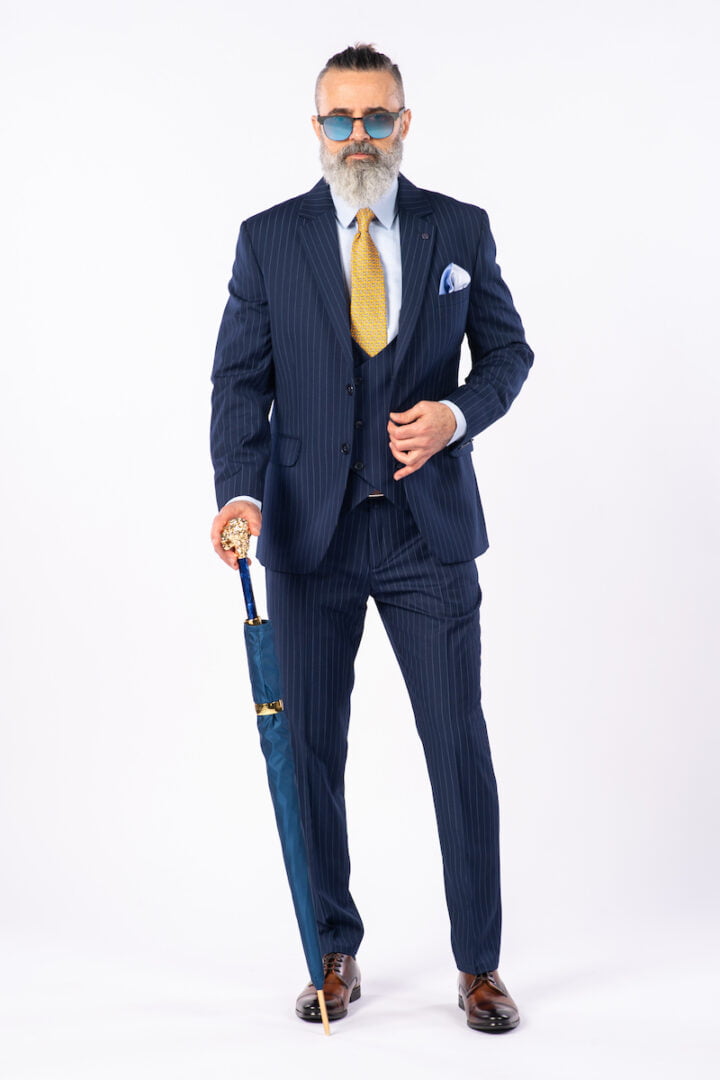Costum Clasic Bărbați - Bleumarin cu Dungi Bleu