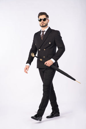 Costum 2 Rânduri Nasturi - Negru Format din 2 Piese