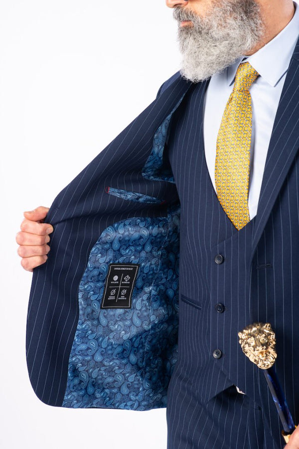 Costum Clasic Bărbați - Bleumarin cu Dungi Bleu