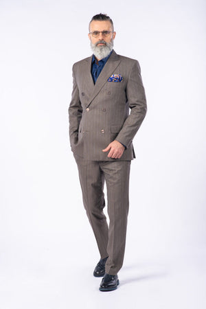Costum 2 Rânduri Nasturi - Maro Dungi Bleu Format din 2 Piese