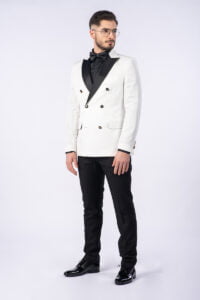 Costum Ceremonie - Alb Texturat Format din 2 Piese