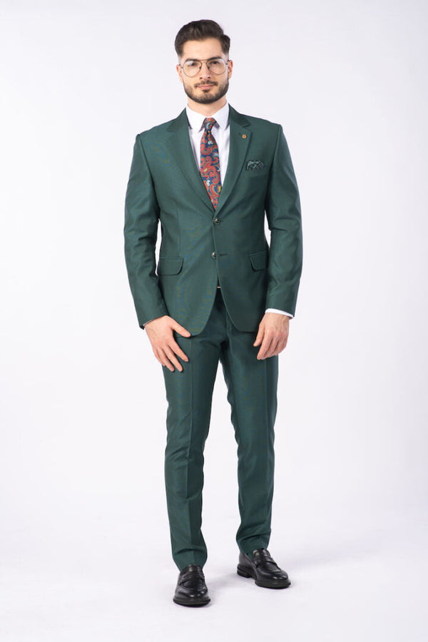 Costum Clasic Bărbați - Verde Sidef Texturat