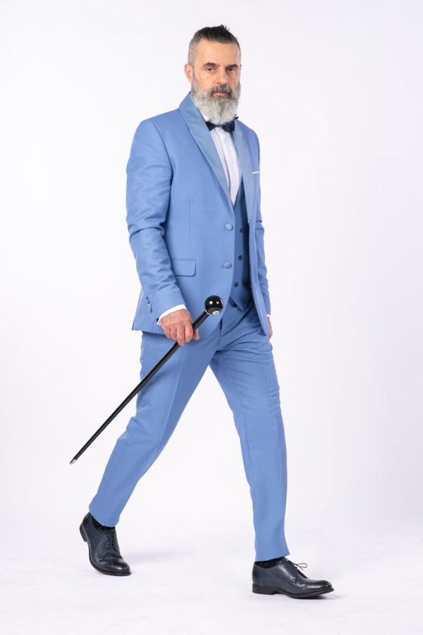 Costum Ceremonie - Bleu Ciel Texturat Format din 3 Piese