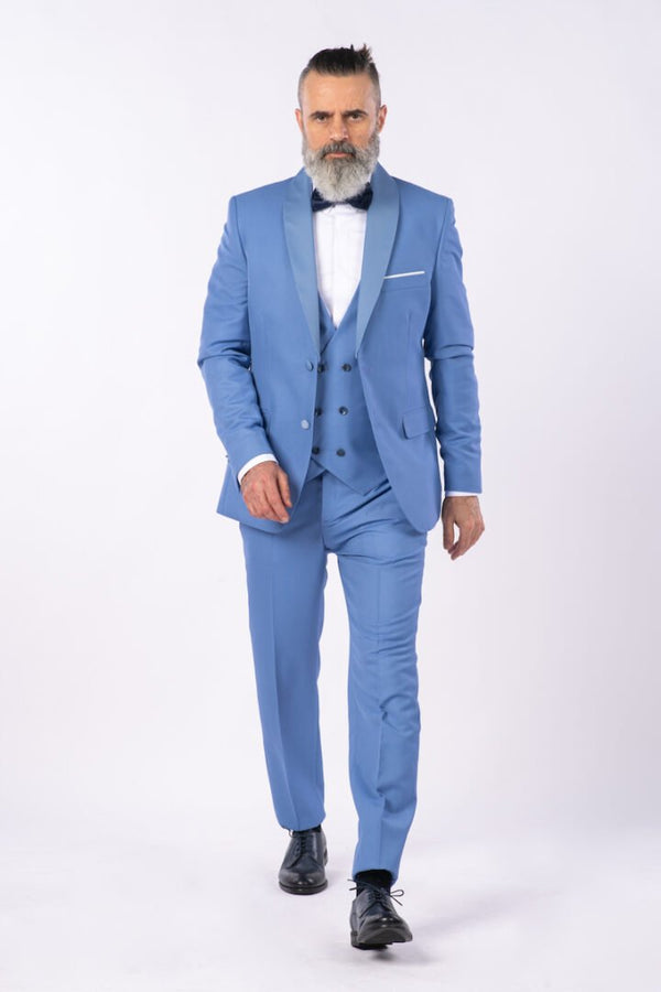 Costum Ceremonie - Bleu Ciel Texturat Format din 3 Piese
