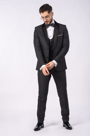 Costum Ceremonie - Negru/Gri Texturat Format din 3 Piese