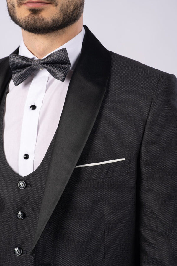 Costum Ceremonie - Negru/Gri Texturat Format din 3 Piese